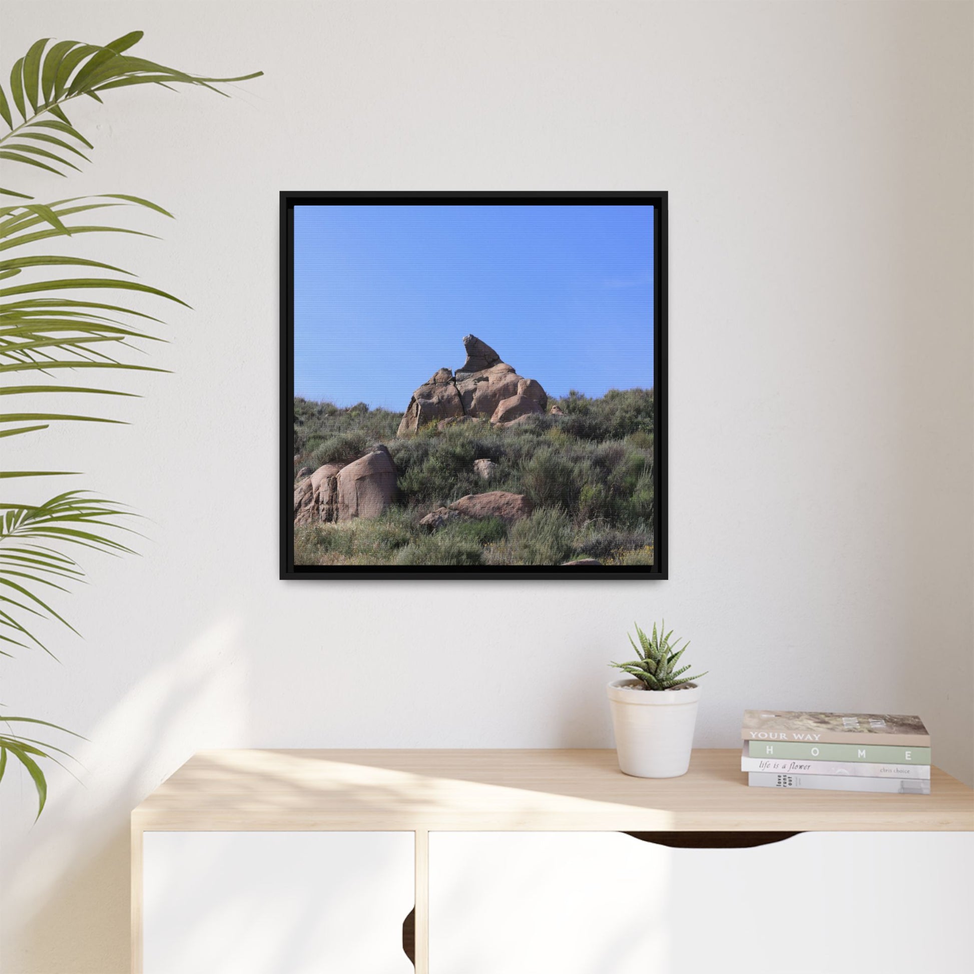 Sagebrush Landscape with Boulder Outcrop - Unique Stretched Canvas Wall Art - Art By Earth
