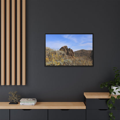 Golden Flowers in Arid Landscape - Unique Stretched Canvas Wall Art - Art By Earth