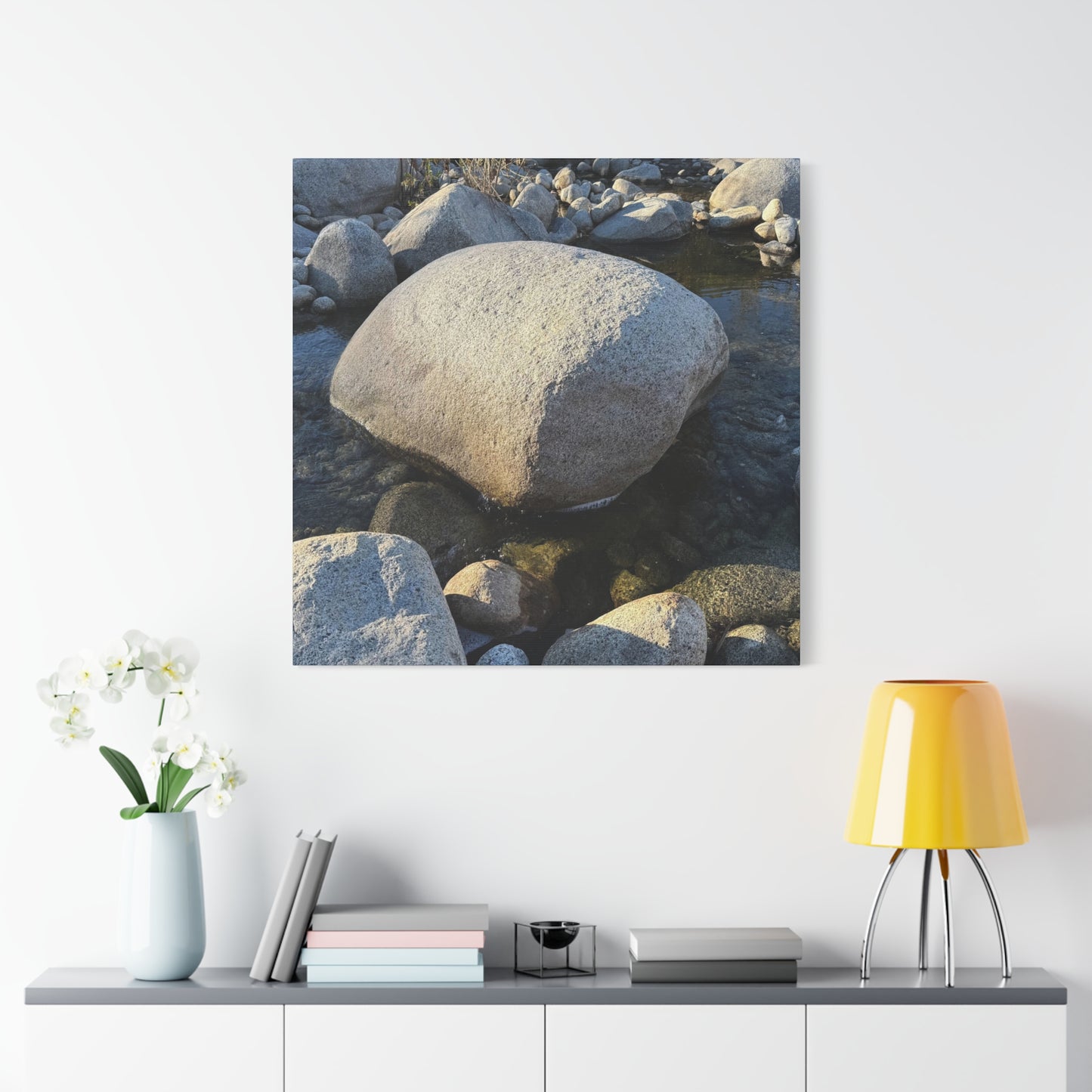Boulder in Stream - Unique Frameless Canvas Wall Art - Art By Earth