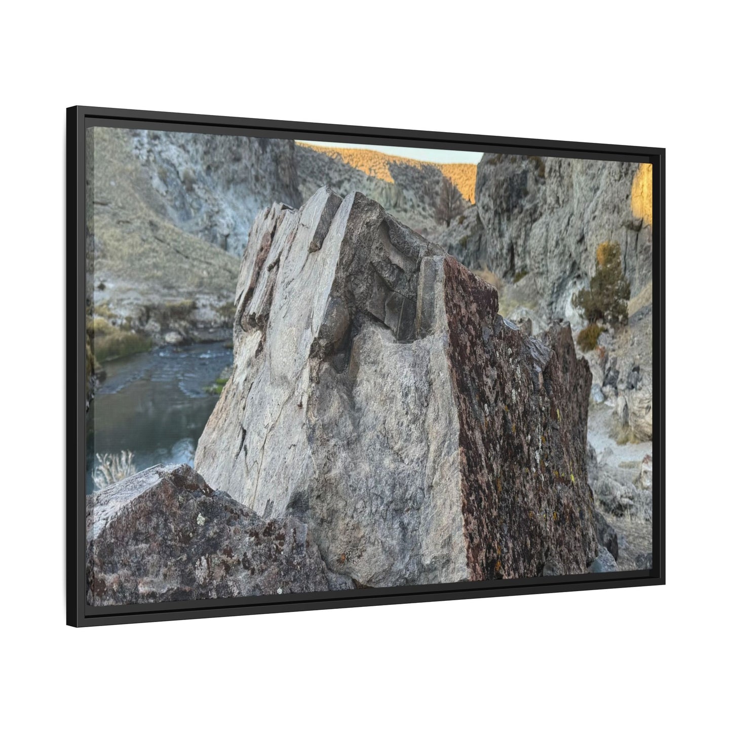 River's Stone Sentinel - Unique Stretched Canvas Wall Art