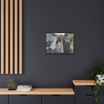 River's Stone Sentinel - Unique Stretched Canvas Wall Art