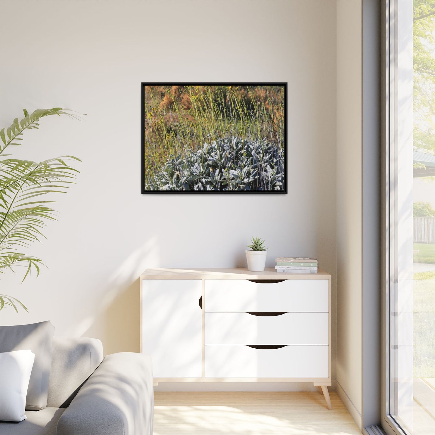 Arid Landscape with Yellow Flowers - Unique Stretched Canvas Wall Art - Art By Earth
