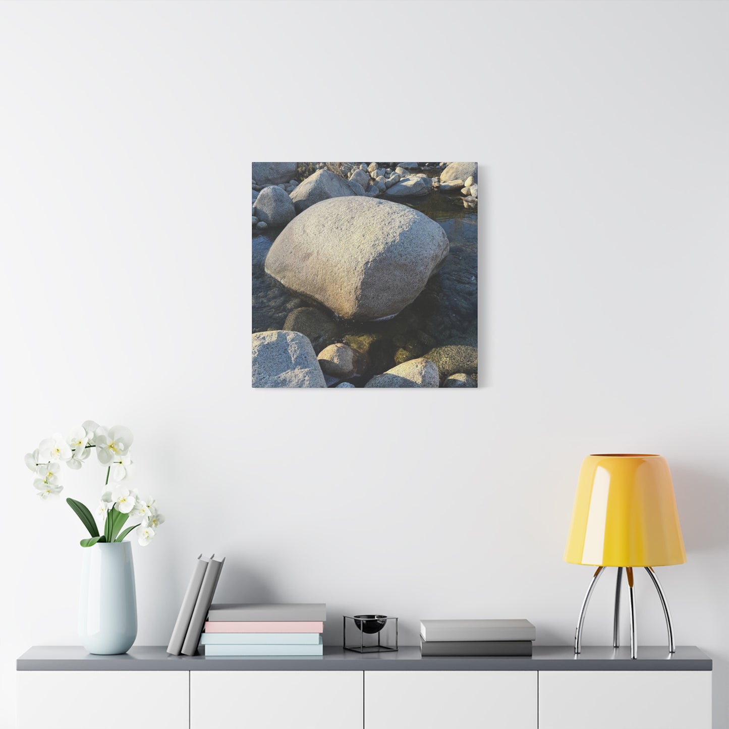Boulder in Stream - Unique Frameless Canvas Wall Art - Art By Earth