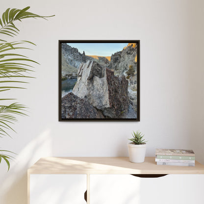 River's Stone Sentinel - Unique Stretched Canvas Wall Art