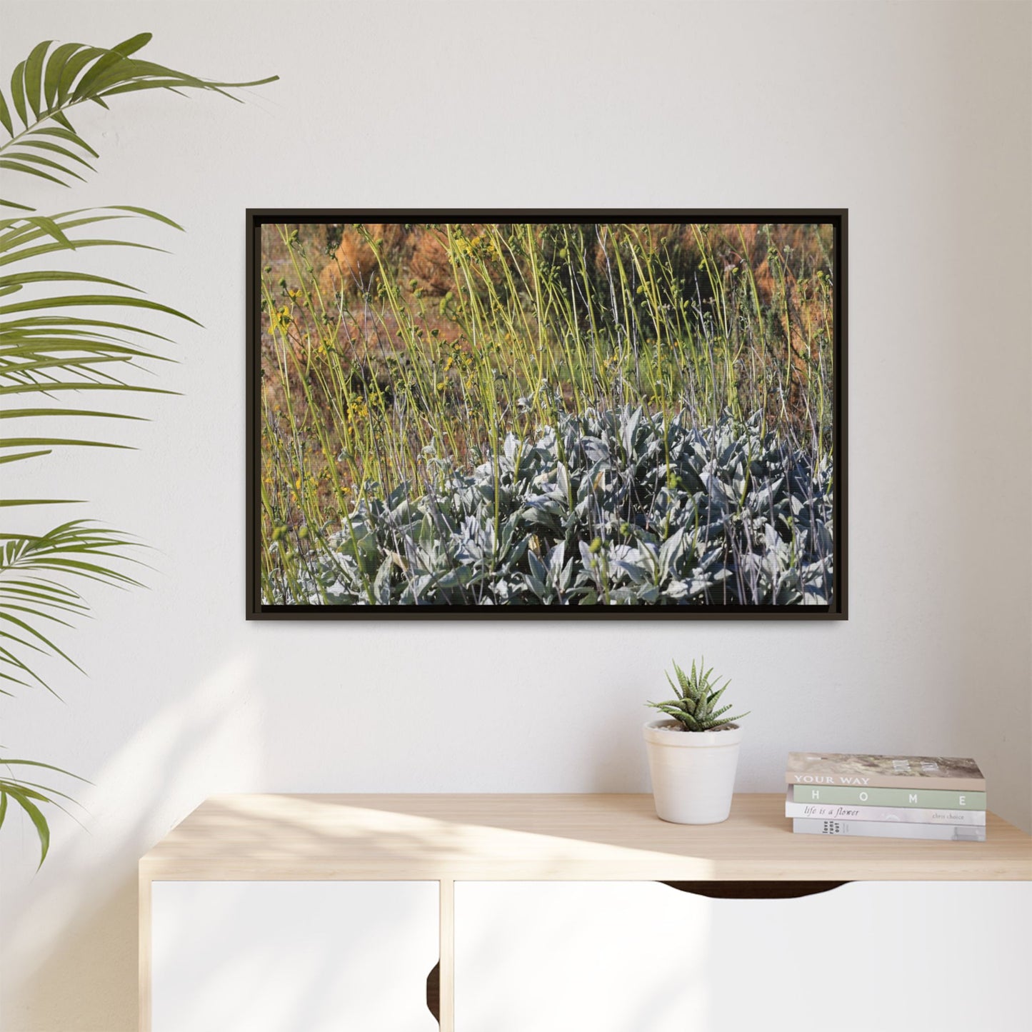 Arid Landscape with Yellow Flowers - Unique Stretched Canvas Wall Art - Art By Earth