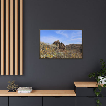 Golden Flowers in Arid Landscape - Unique Stretched Canvas Wall Art - Art By Earth