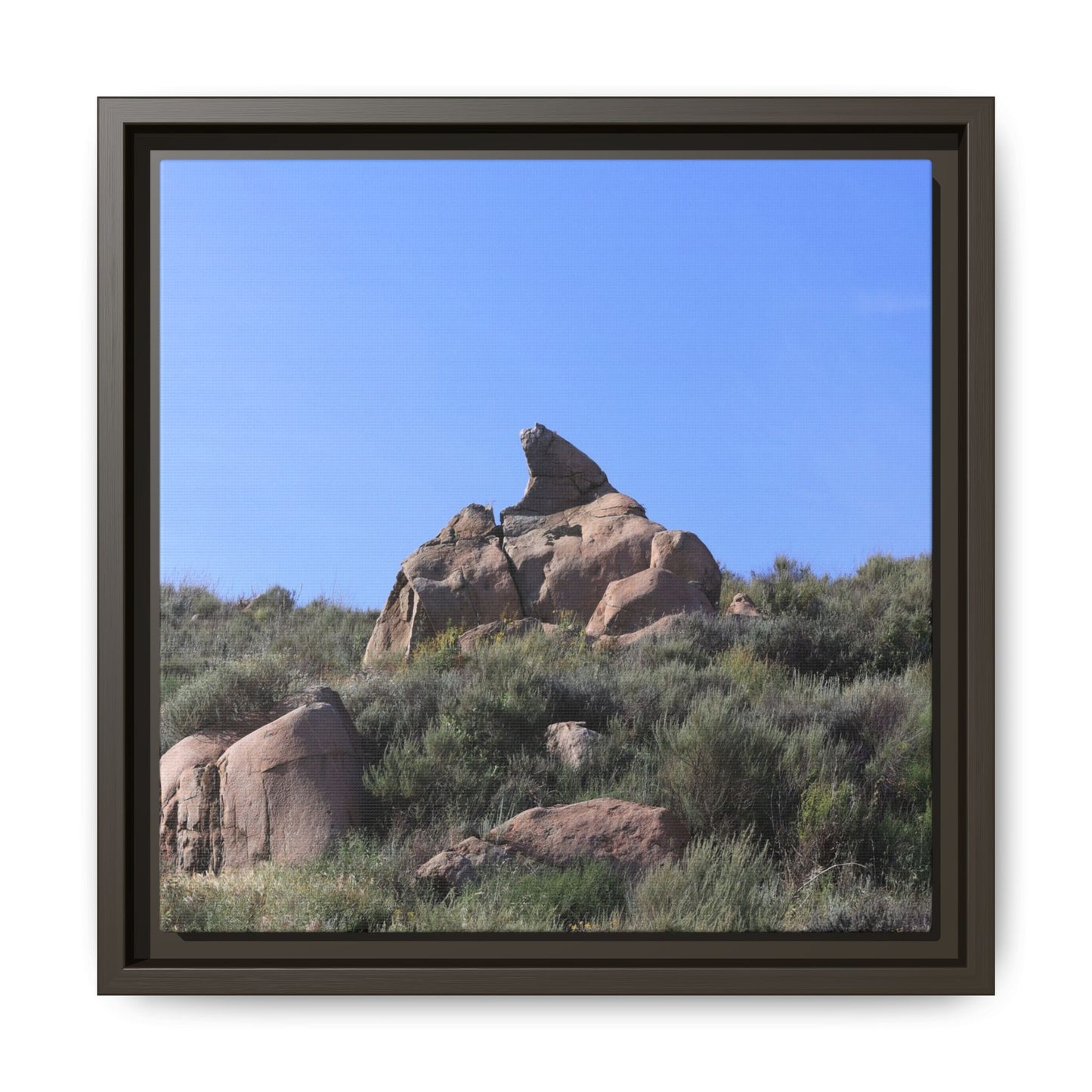 Sagebrush Landscape with Boulder Outcrop - Unique Stretched Canvas Wall Art - Art By Earth