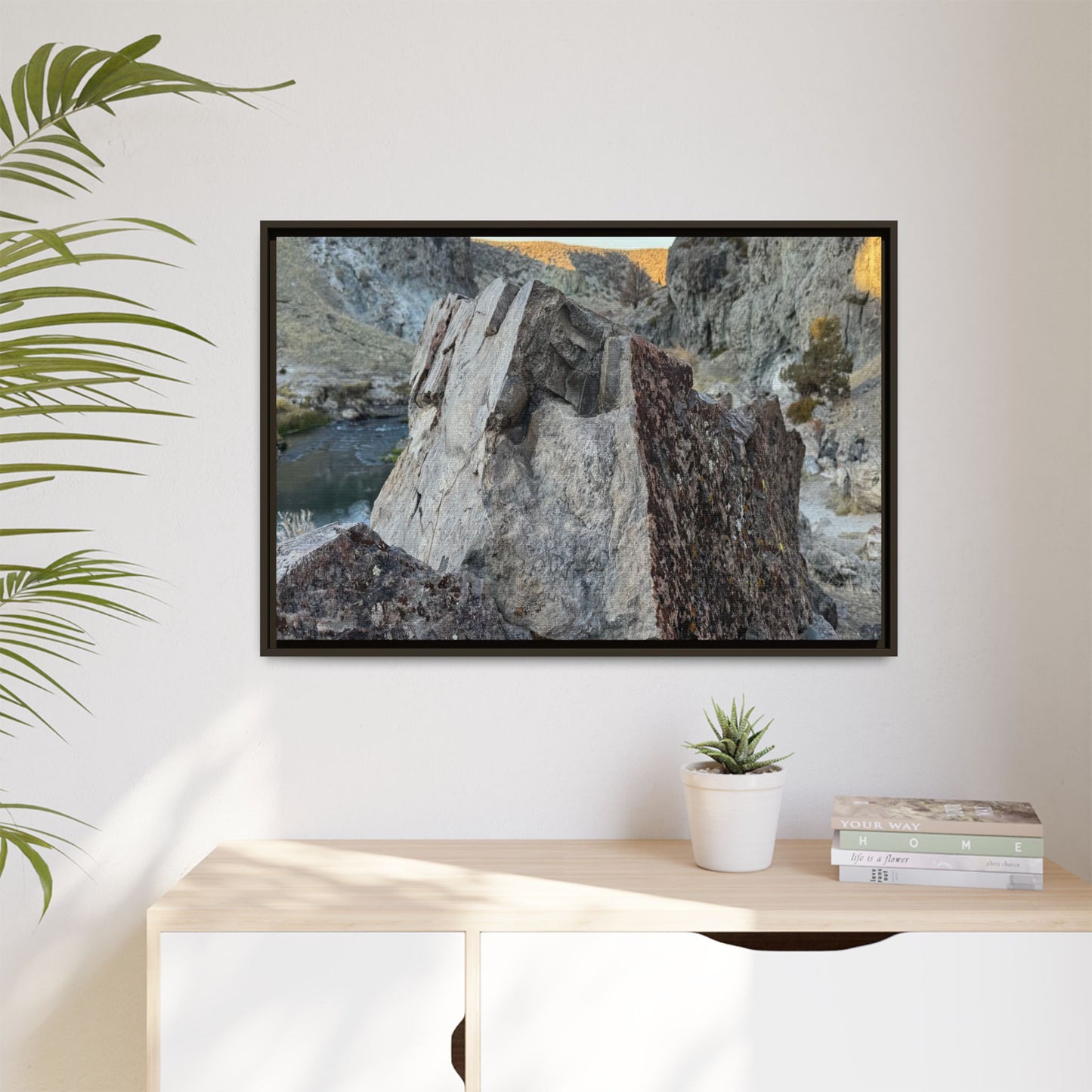 River's Stone Sentinel - Unique Stretched Canvas Wall Art