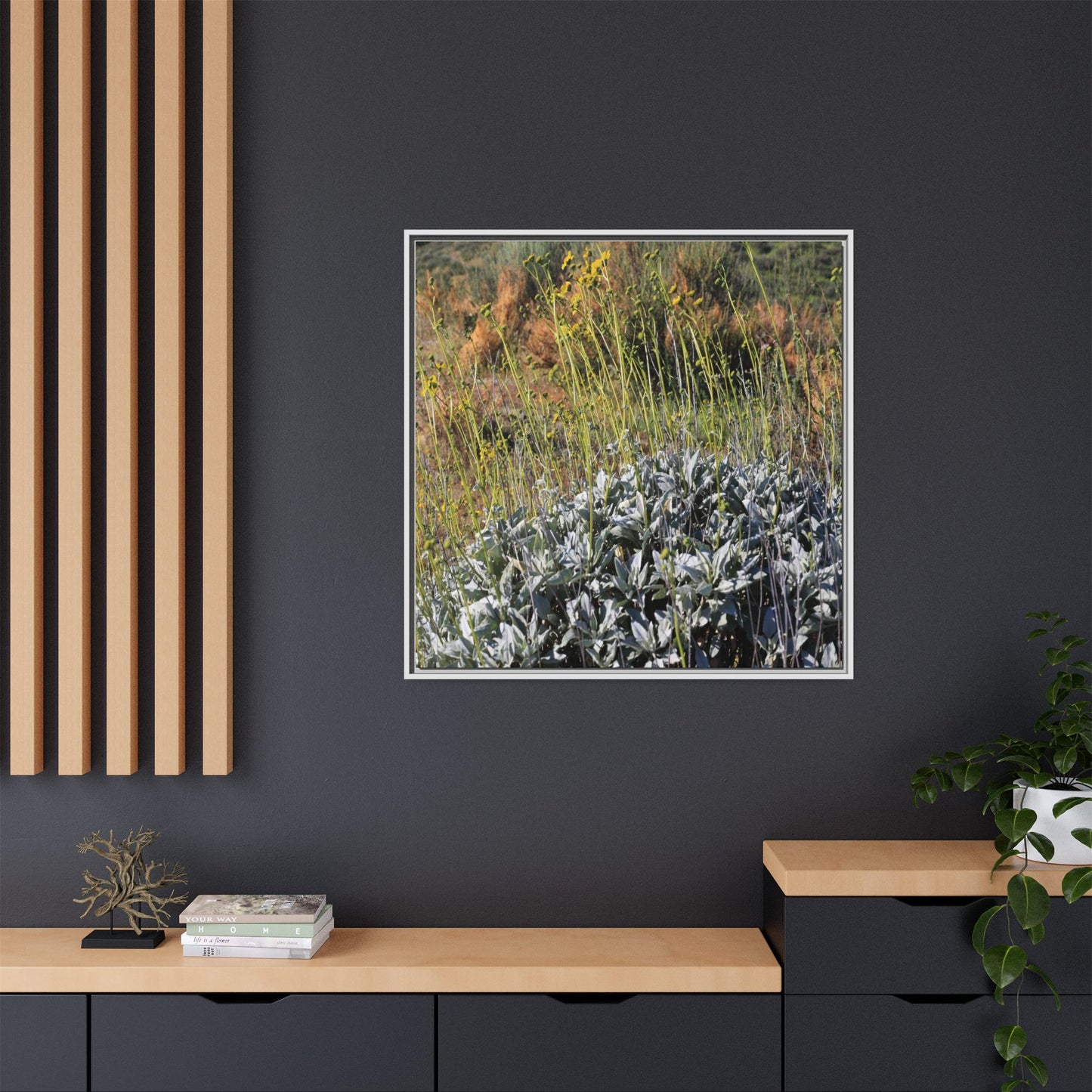 Arid Landscape with Yellow Flowers - Unique Stretched Canvas Wall Art - Art By Earth