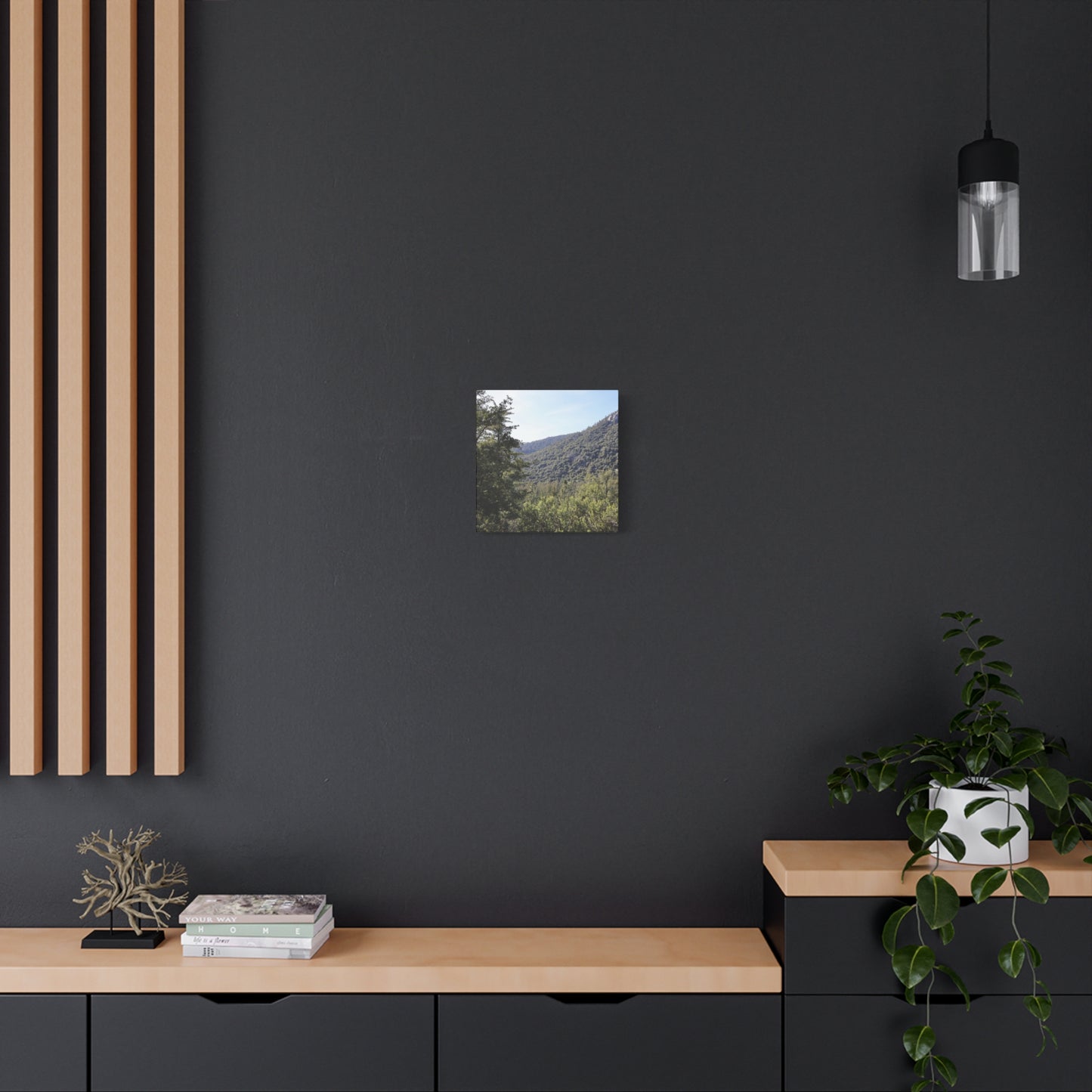 Mountain Vista Through Forest - Unique Frameless Canvas Wall Art
