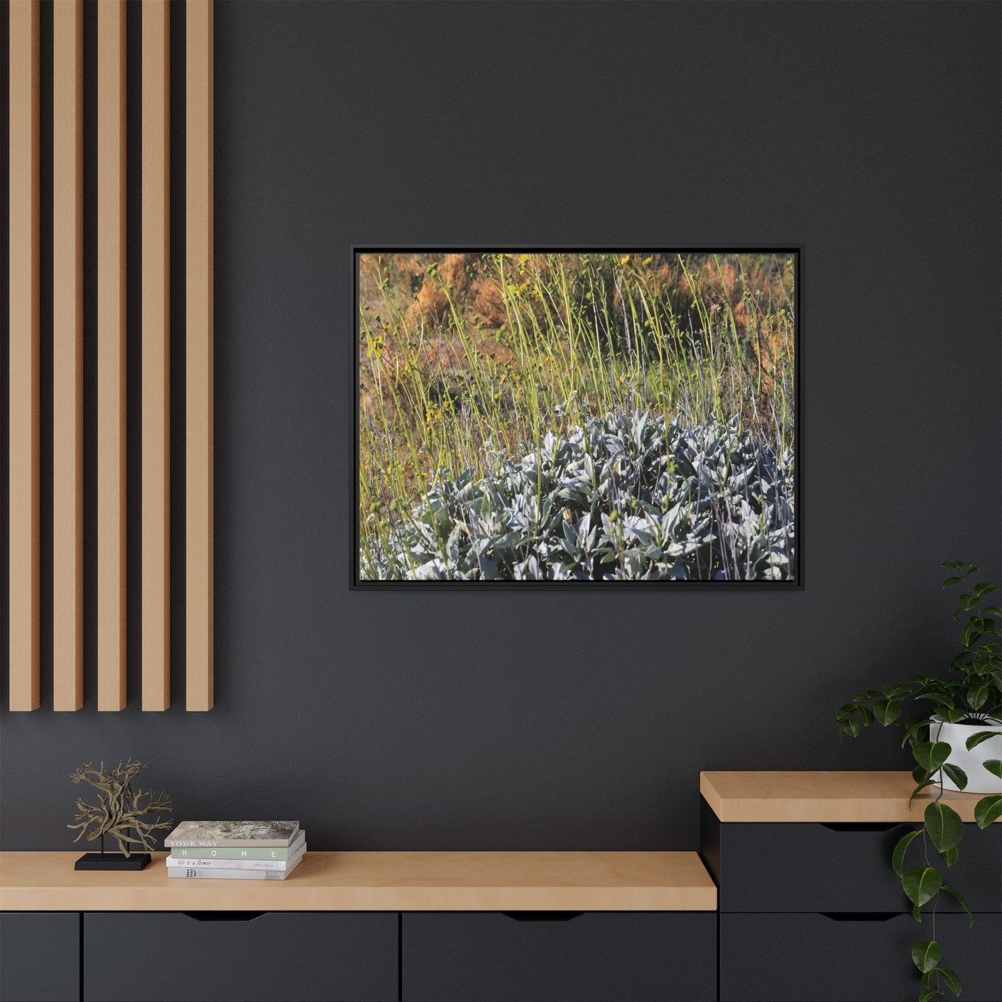 Arid Landscape with Yellow Flowers - Unique Stretched Canvas Wall Art - Art By Earth