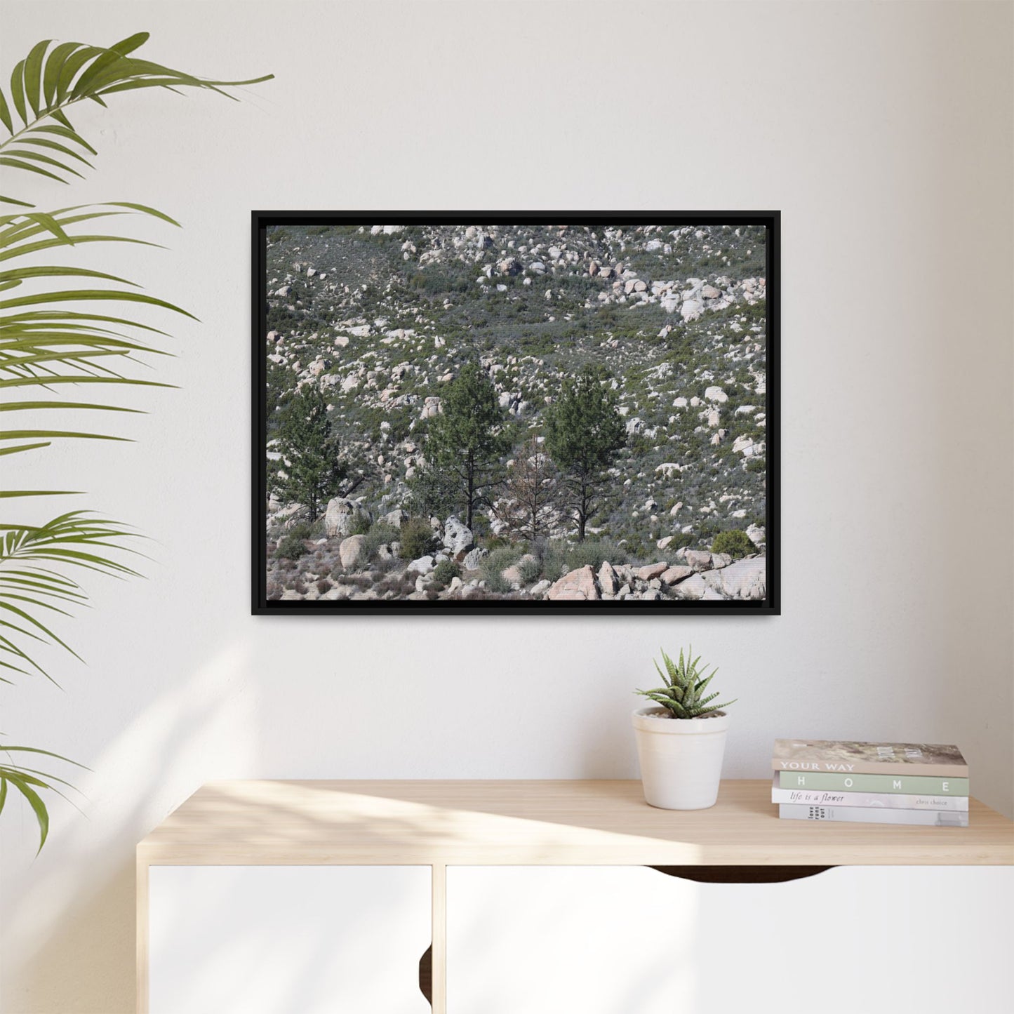 Rocky Hillside with Pine Trees - Unique Stretched Canvas Wall Art - Art By Earth