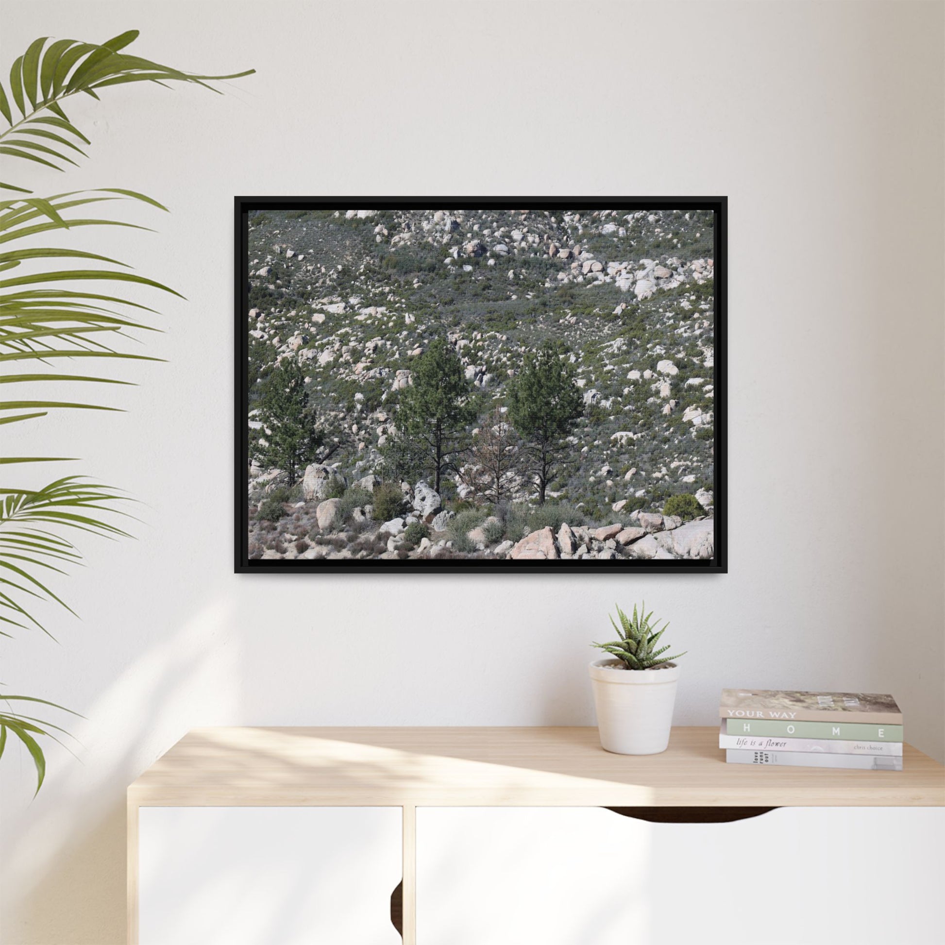 Rocky Hillside with Pine Trees - Unique Stretched Canvas Wall Art - Art By Earth