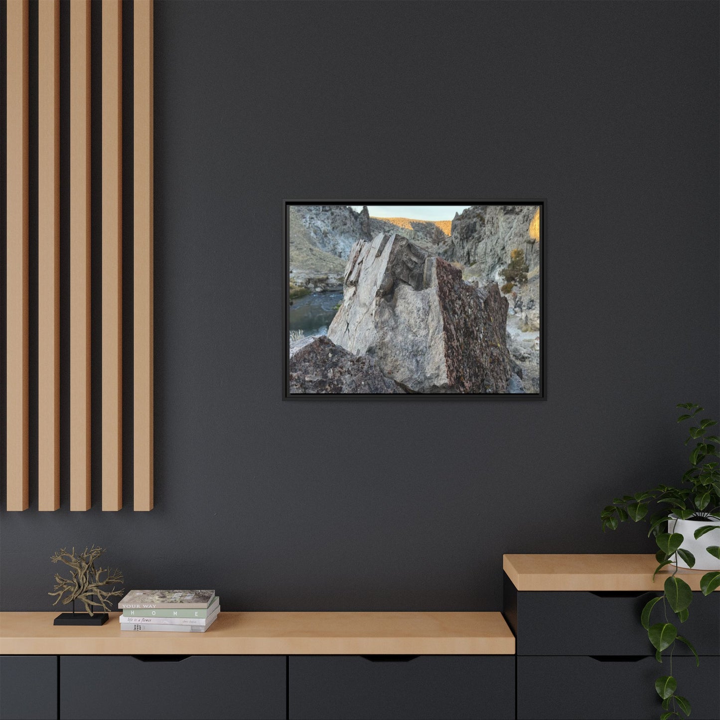 River's Stone Sentinel - Unique Stretched Canvas Wall Art