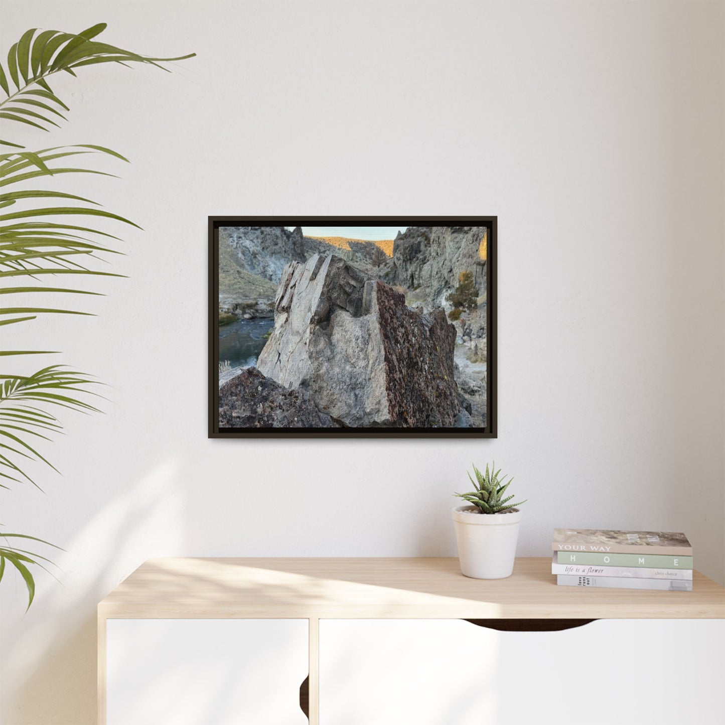 River's Stone Sentinel - Unique Stretched Canvas Wall Art