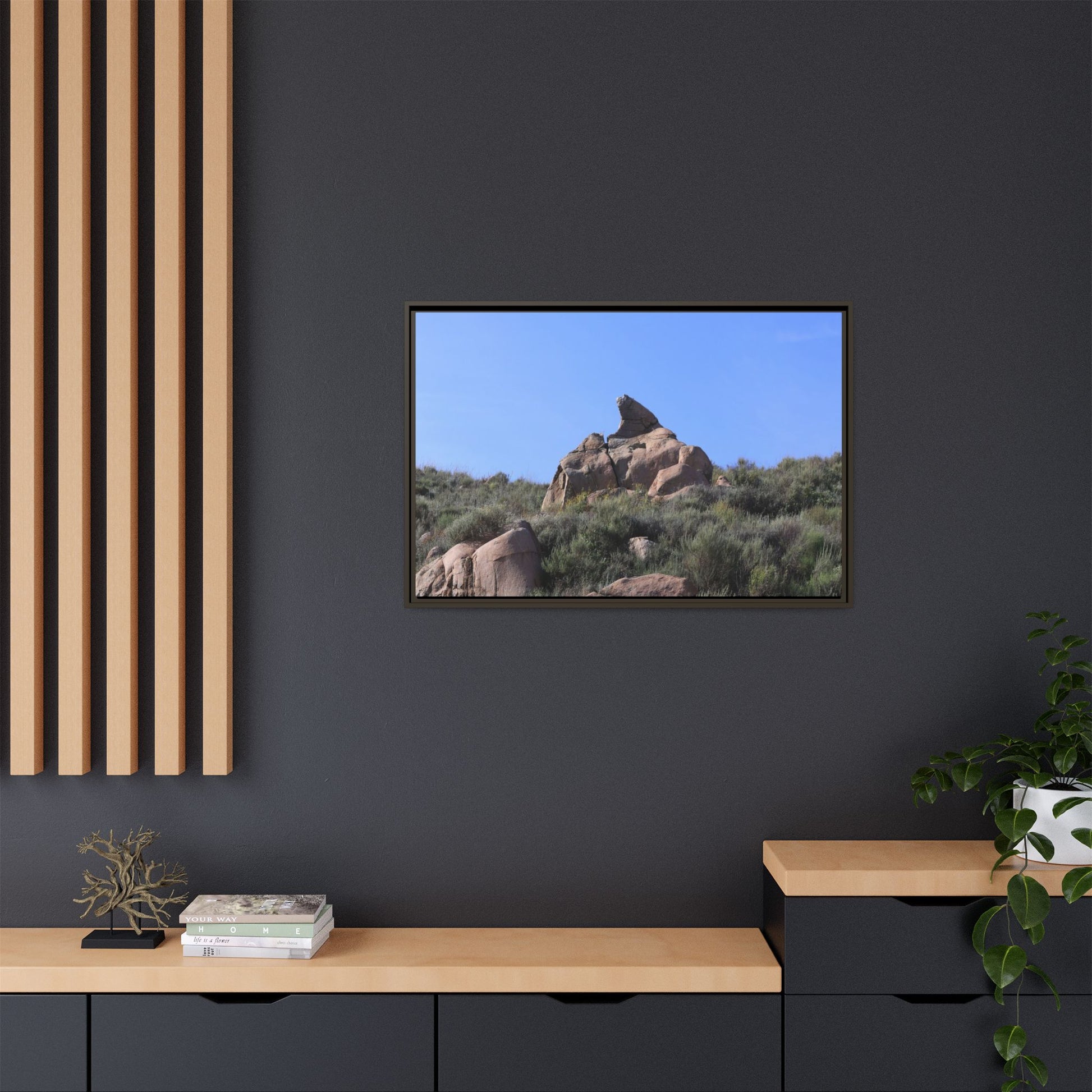 Sagebrush Landscape with Boulder Outcrop - Unique Stretched Canvas Wall Art - Art By Earth