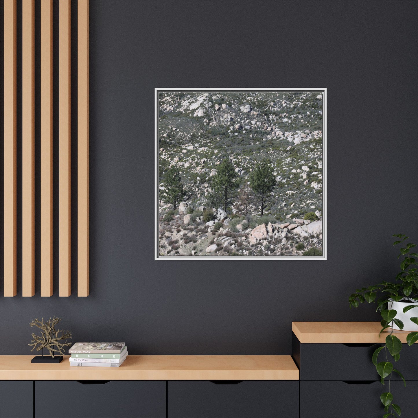 Rocky Hillside with Pine Trees - Unique Stretched Canvas Wall Art - Art By Earth