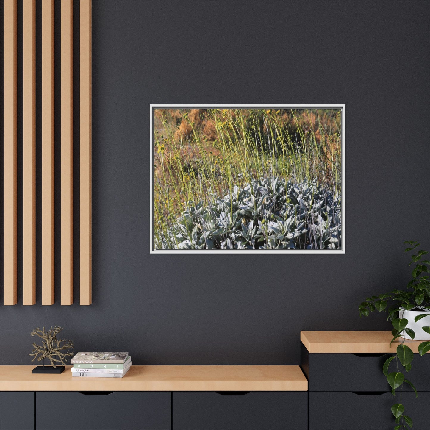 Arid Landscape with Yellow Flowers - Unique Stretched Canvas Wall Art - Art By Earth