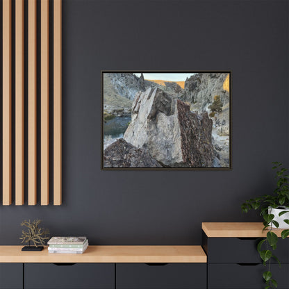 River's Stone Sentinel - Unique Stretched Canvas Wall Art