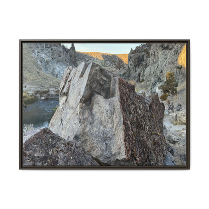 River's Stone Sentinel - Unique Stretched Canvas Wall Art