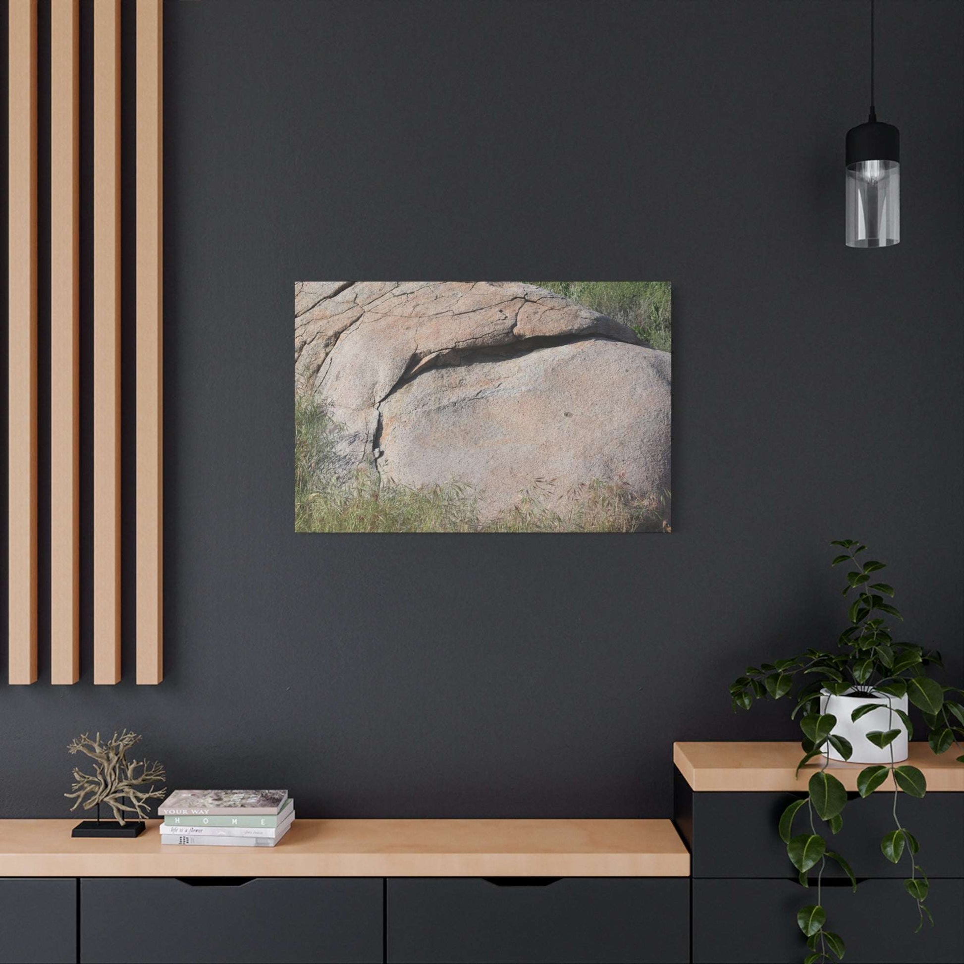 Granite Boulder in Desert Scrub - Unique Frameless Canvas Wall Art - Art By Earth