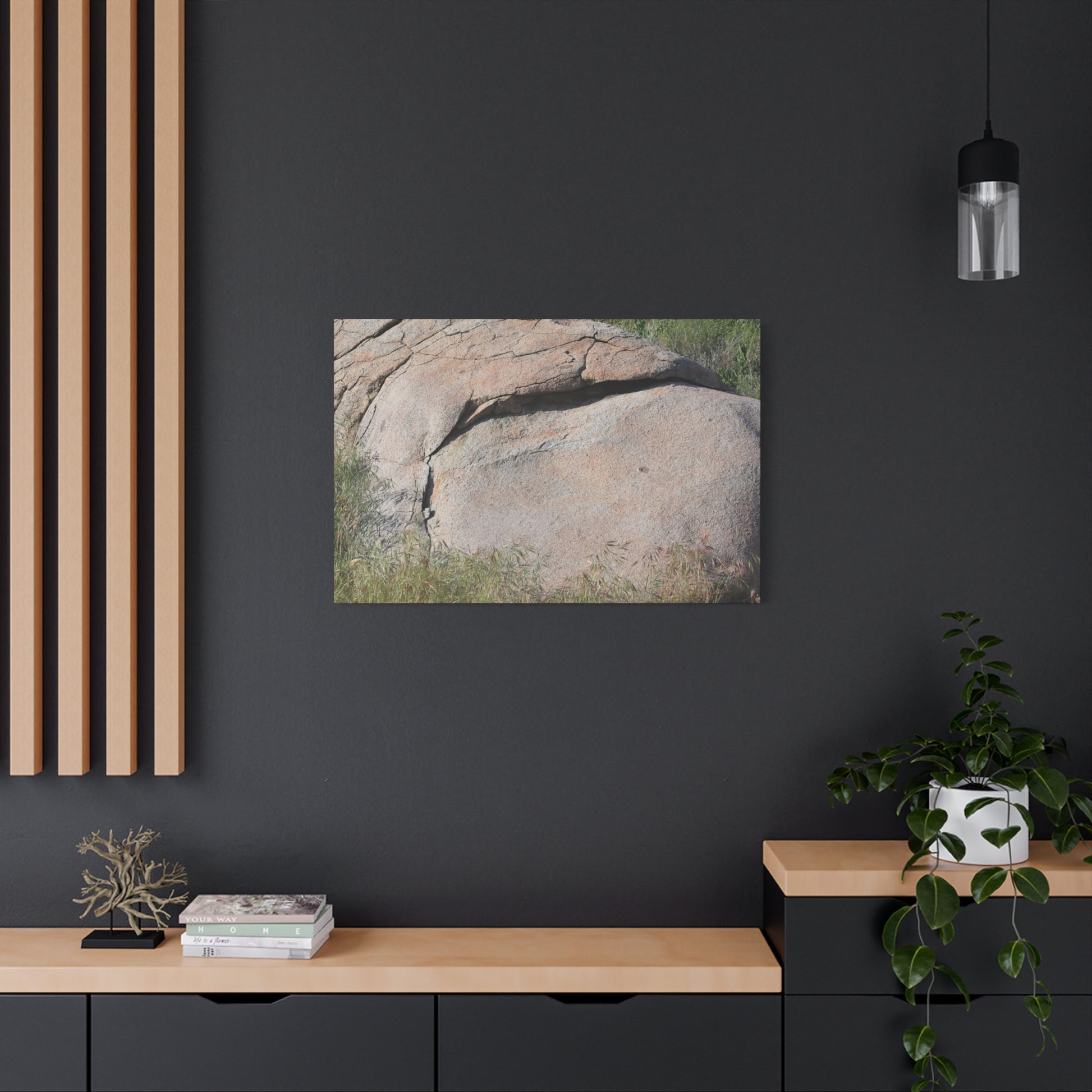 Granite Boulder in Desert Scrub - Unique Frameless Canvas Wall Art - Art By Earth