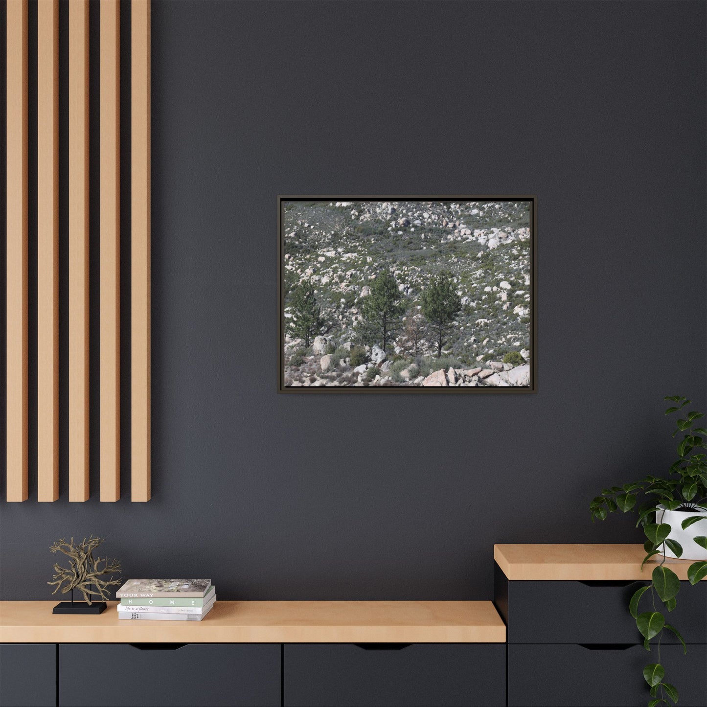 Rocky Hillside with Pine Trees - Unique Stretched Canvas Wall Art - Art By Earth