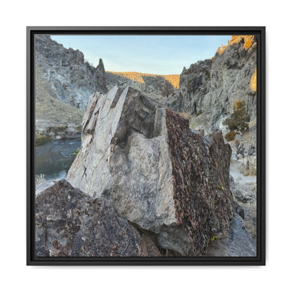 River's Stone Sentinel - Unique Stretched Canvas Wall Art