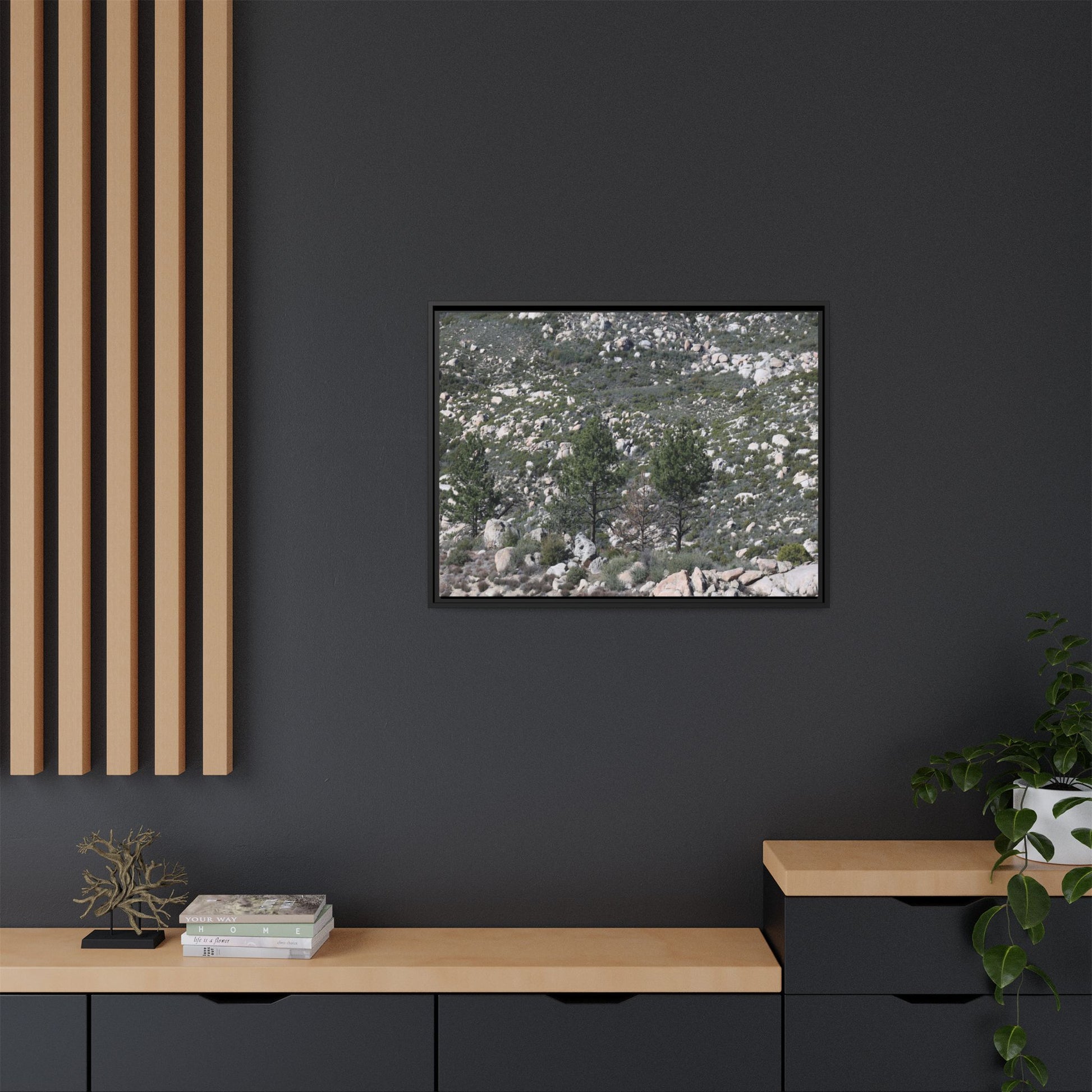 Rocky Hillside with Pine Trees - Unique Stretched Canvas Wall Art - Art By Earth