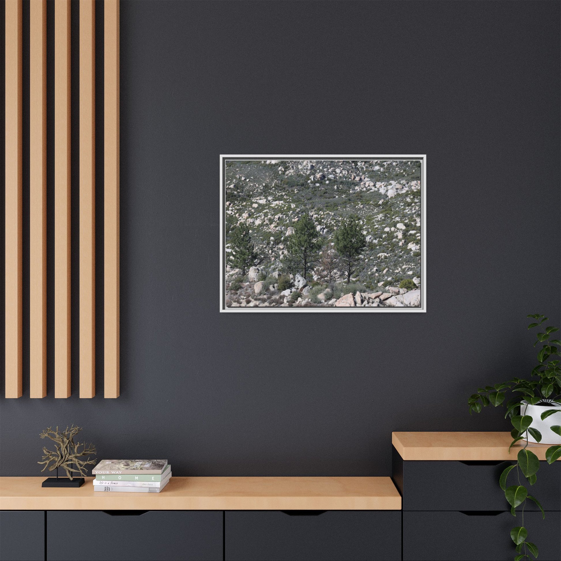 Rocky Hillside with Pine Trees - Unique Stretched Canvas Wall Art - Art By Earth