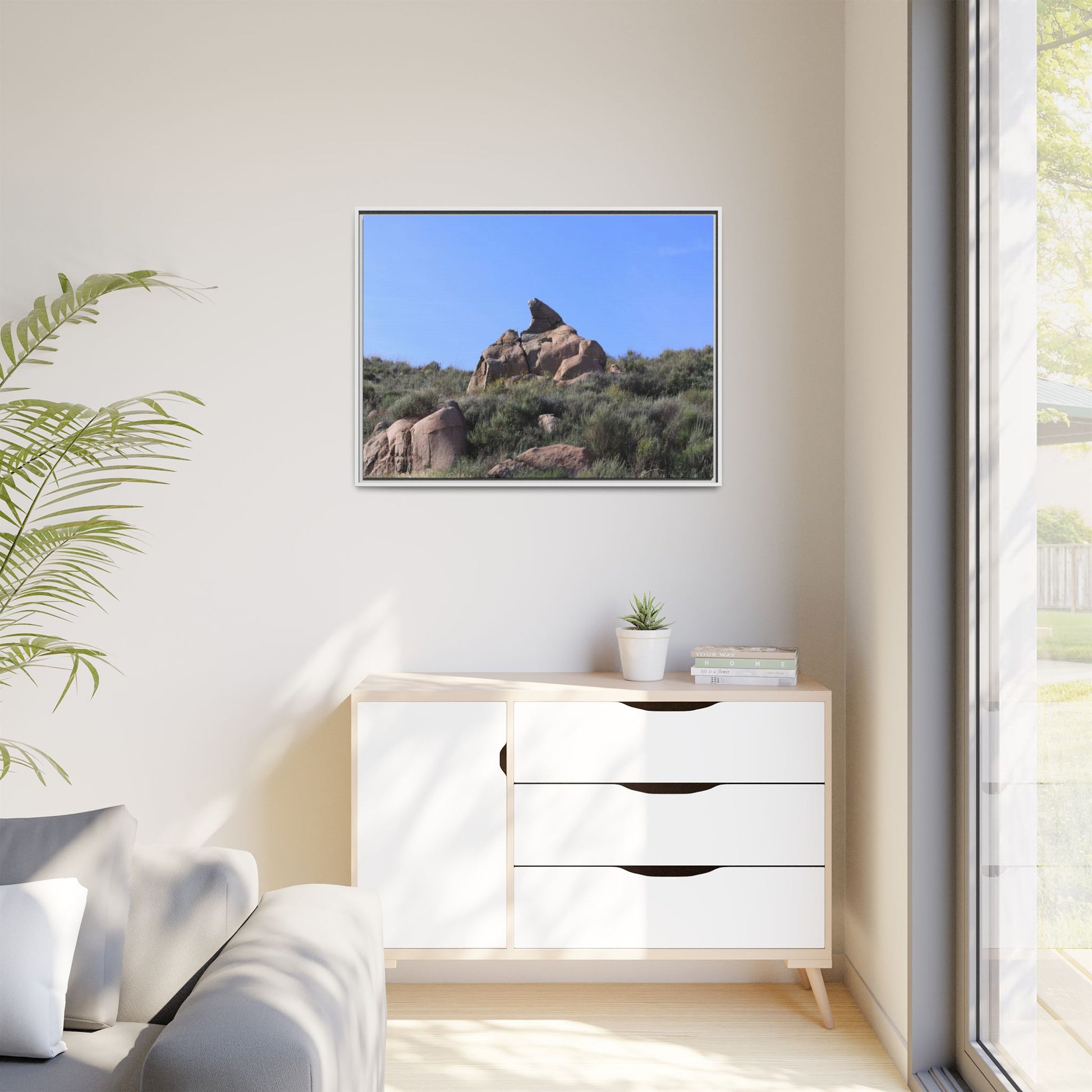 Sagebrush Landscape with Boulder Outcrop - Unique Stretched Canvas Wall Art - Art By Earth