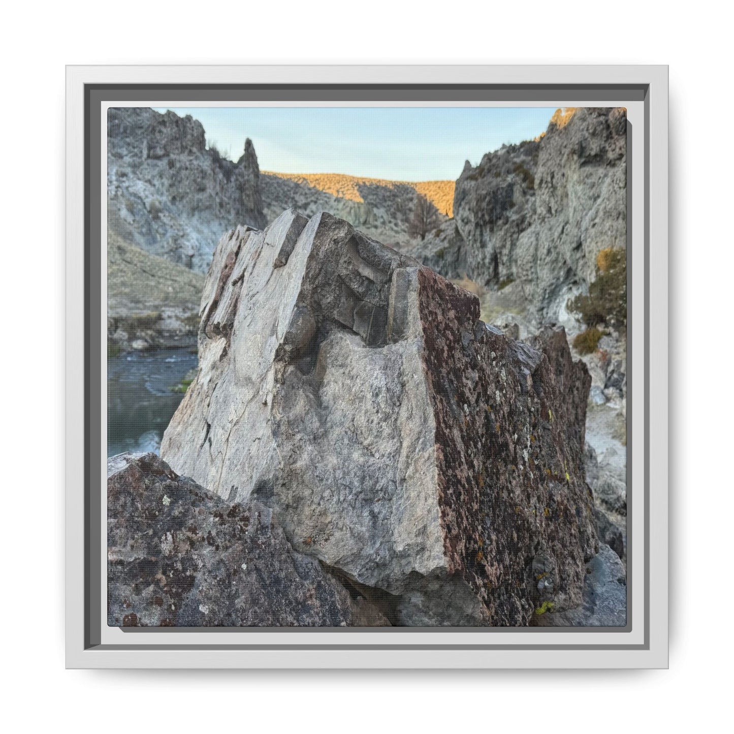 River's Stone Sentinel - Unique Stretched Canvas Wall Art