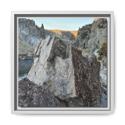 River's Stone Sentinel - Unique Stretched Canvas Wall Art