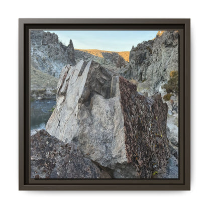 River's Stone Sentinel - Unique Stretched Canvas Wall Art
