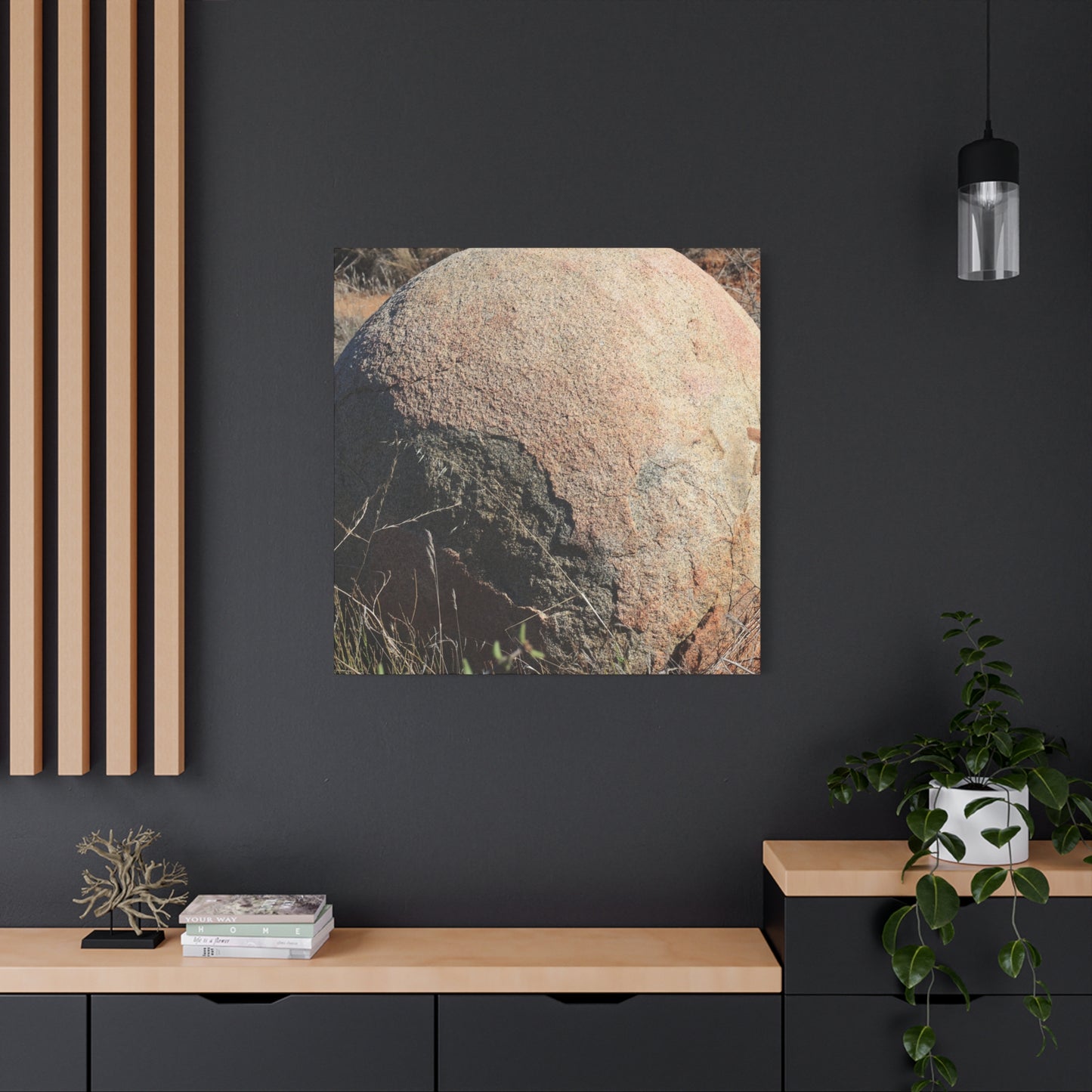 Stone Sphere in Arid Landscape - Unique Stretched Canvas Wall Art - Art By Earth