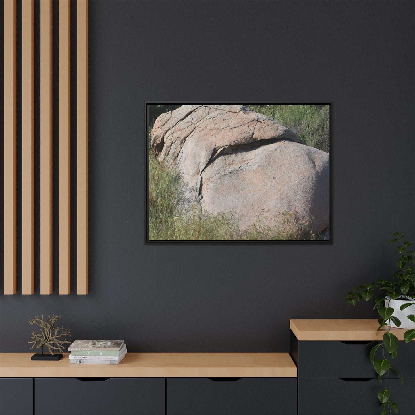 Stone Head Emerging from Earth - Unique Stretched Canvas Wall Art - Art By Earth