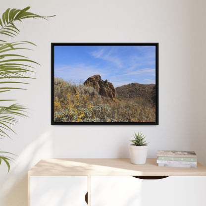 Golden Flowers in Arid Landscape - Unique Stretched Canvas Wall Art - Art By Earth