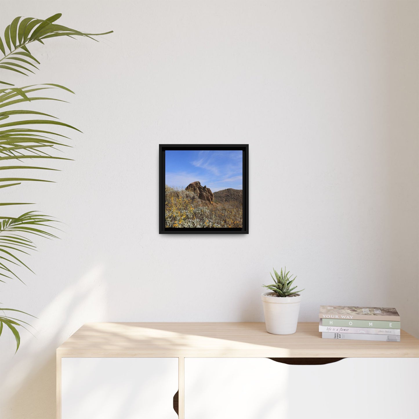 Golden Flowers in Arid Landscape - Unique Stretched Canvas Wall Art - Art By Earth