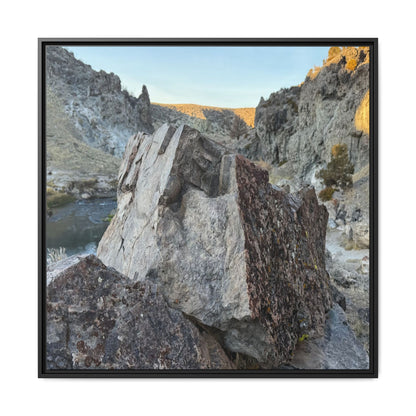 River's Stone Sentinel - Unique Stretched Canvas Wall Art