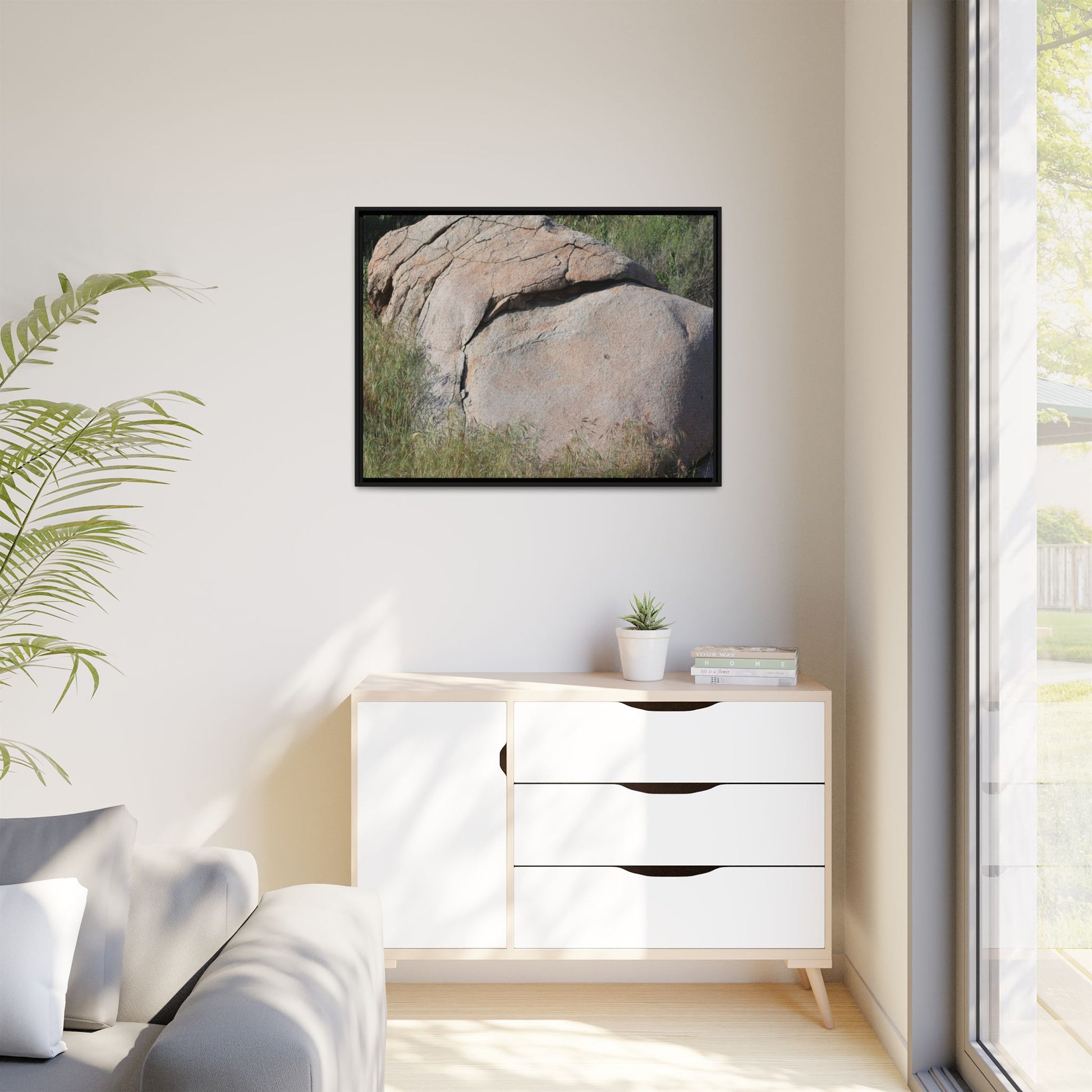 Stone Head Emerging from Earth - Unique Stretched Canvas Wall Art - Art By Earth