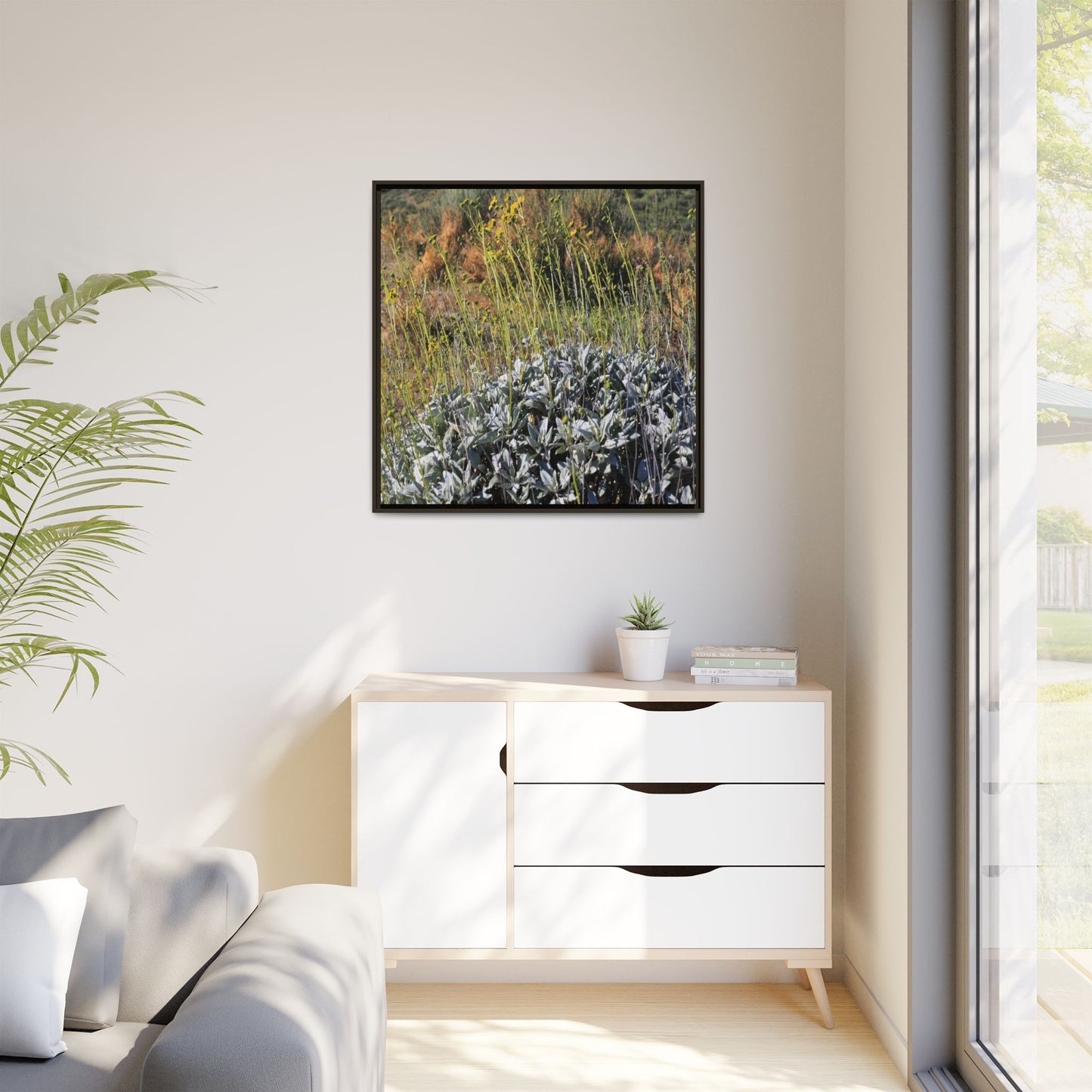 Arid Landscape with Yellow Flowers - Unique Stretched Canvas Wall Art - Art By Earth