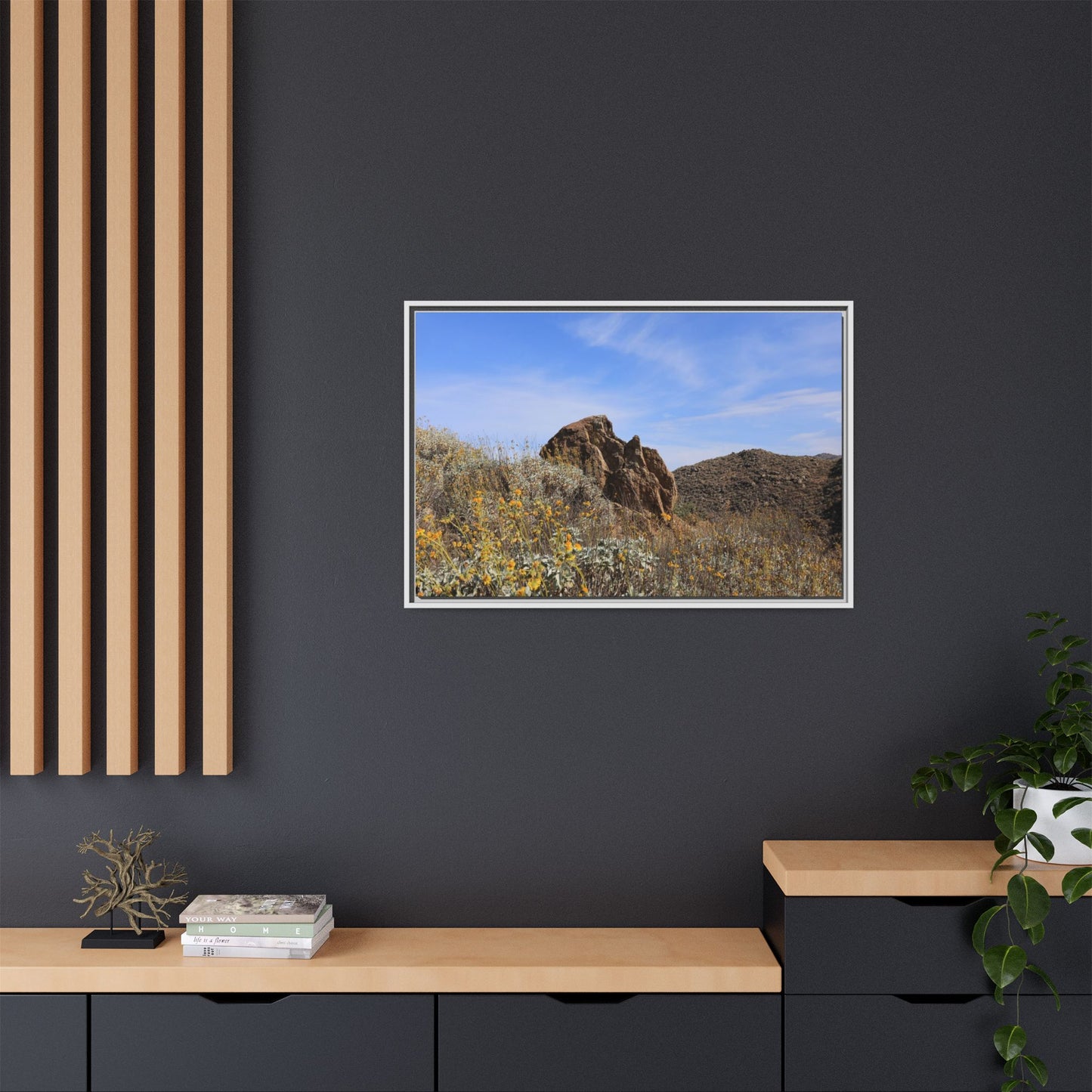 Golden Flowers in Arid Landscape - Unique Stretched Canvas Wall Art - Art By Earth