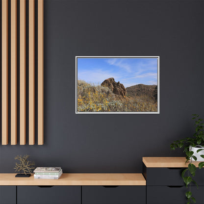 Golden Flowers in Arid Landscape - Unique Stretched Canvas Wall Art - Art By Earth