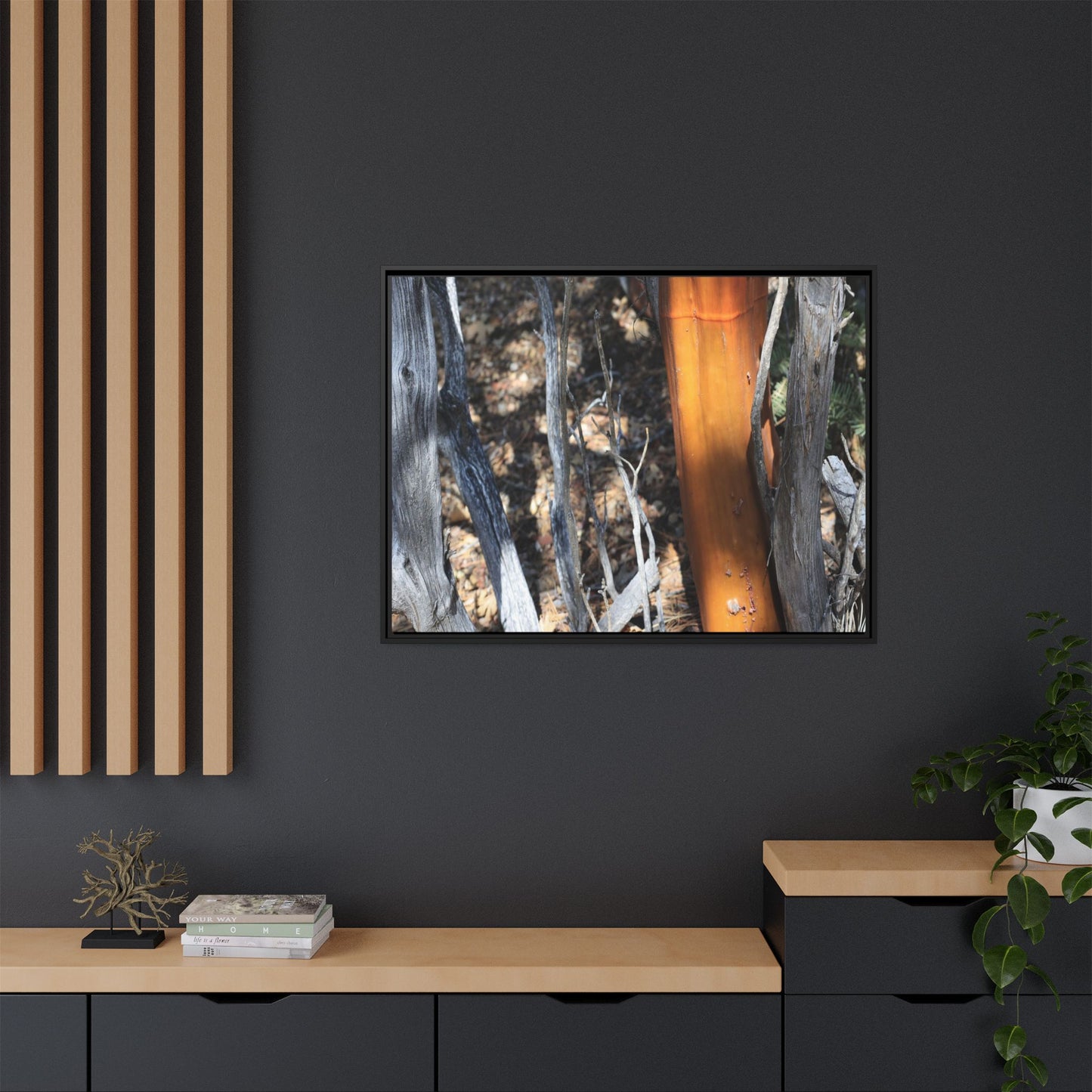 Burnt Trees and Golden Trunk - Unique Stretched Canvas Wall Art