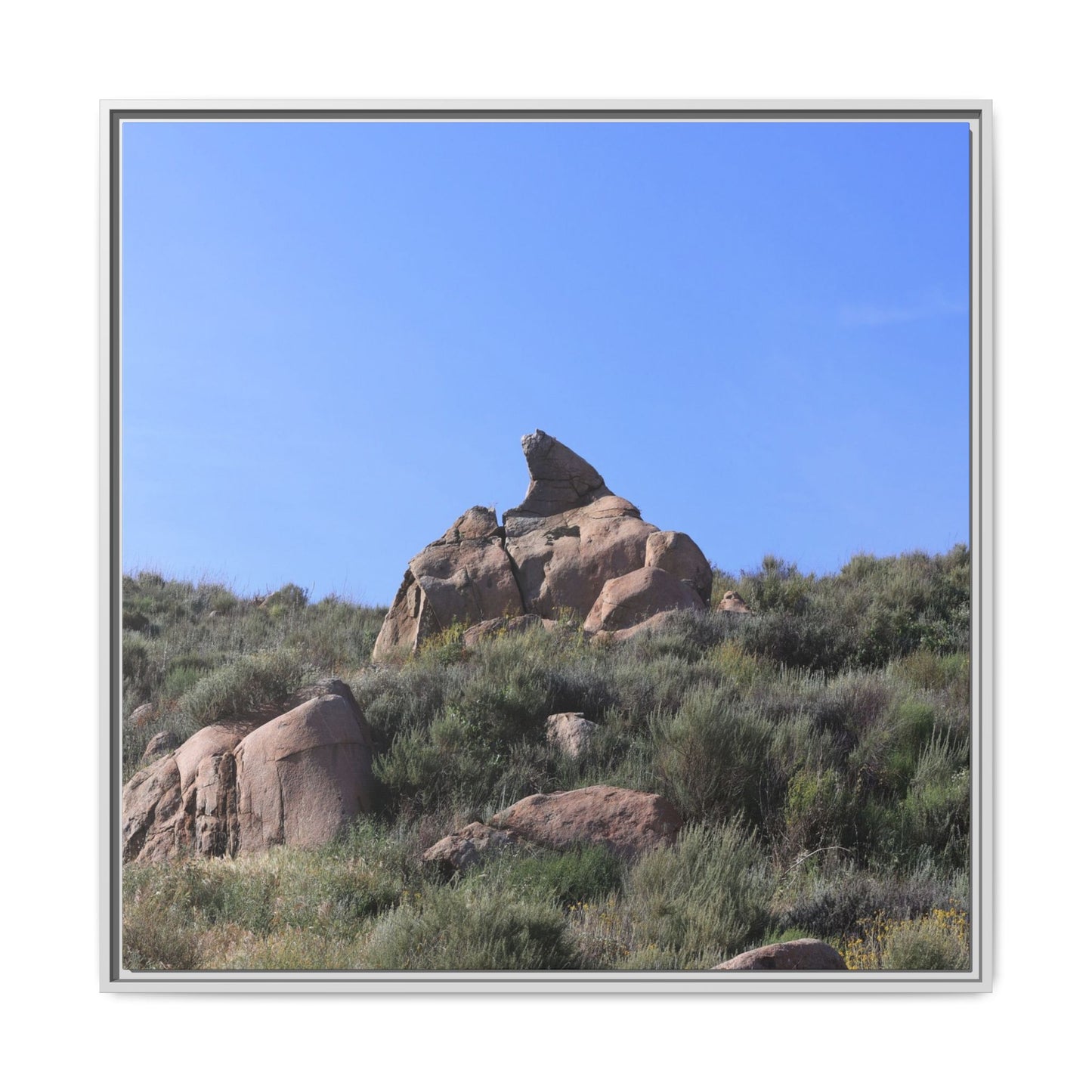 Sagebrush Landscape with Boulder Outcrop - Unique Stretched Canvas Wall Art - Art By Earth