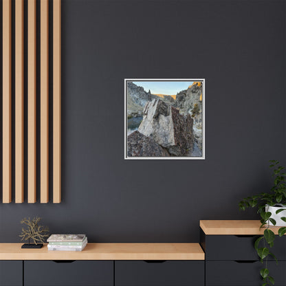 River's Stone Sentinel - Unique Stretched Canvas Wall Art