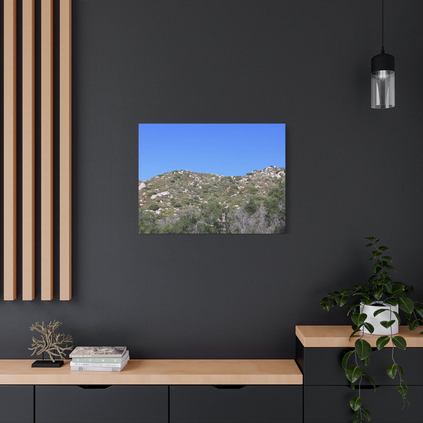Rocky Hills with Desert Vegetation - Unique Frameless Canvas Wall Art