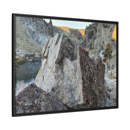 River's Stone Sentinel - Unique Stretched Canvas Wall Art