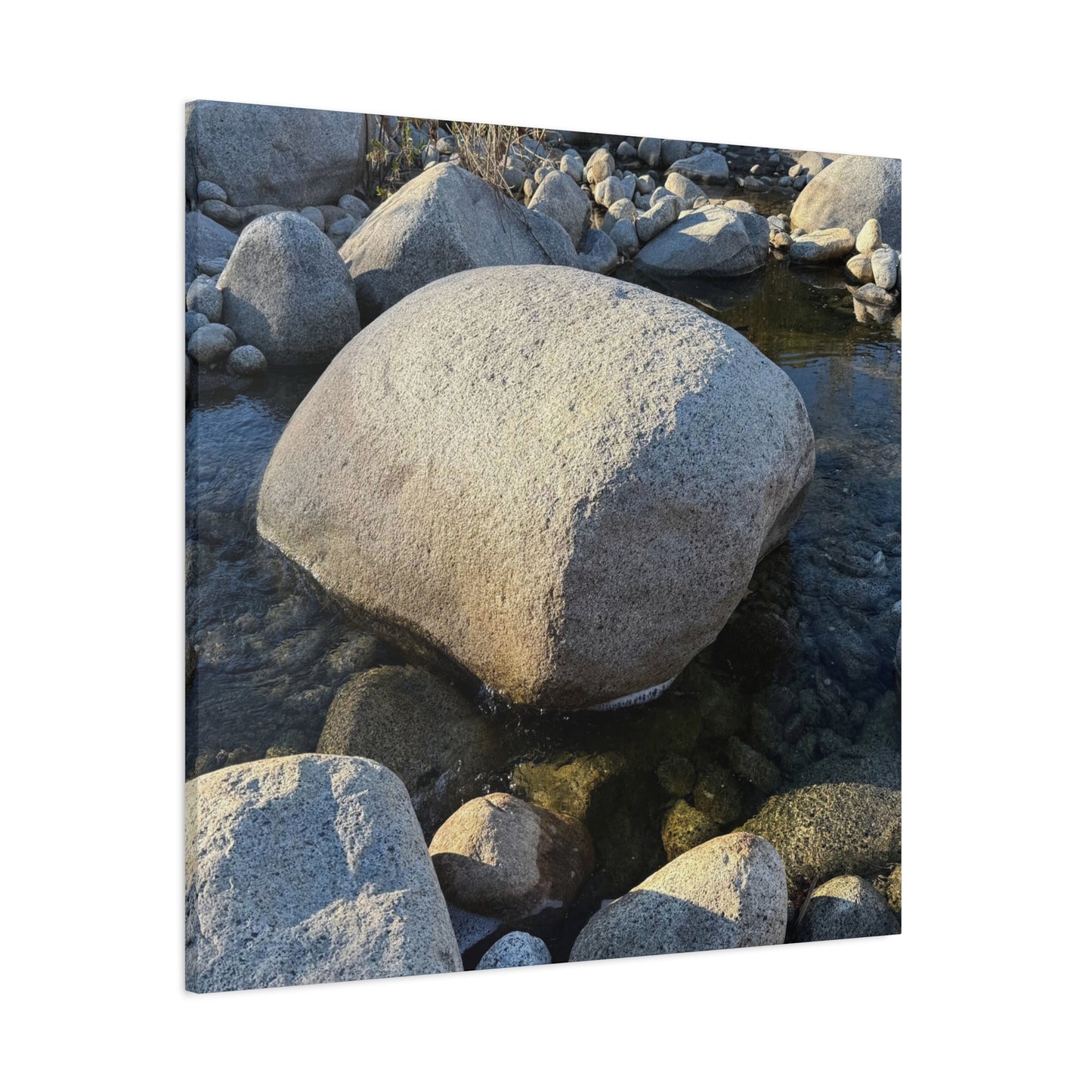 Boulder in Stream - Unique Frameless Canvas Wall Art - Art By Earth