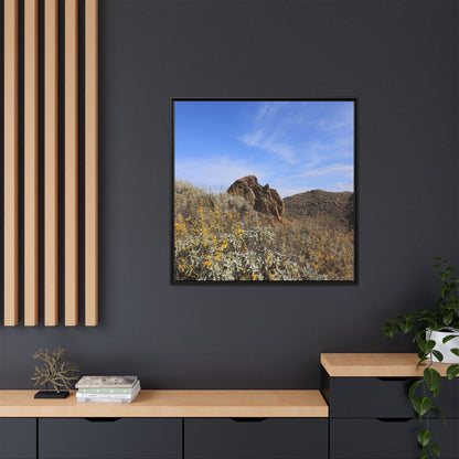 Golden Flowers in Arid Landscape - Unique Stretched Canvas Wall Art - Art By Earth